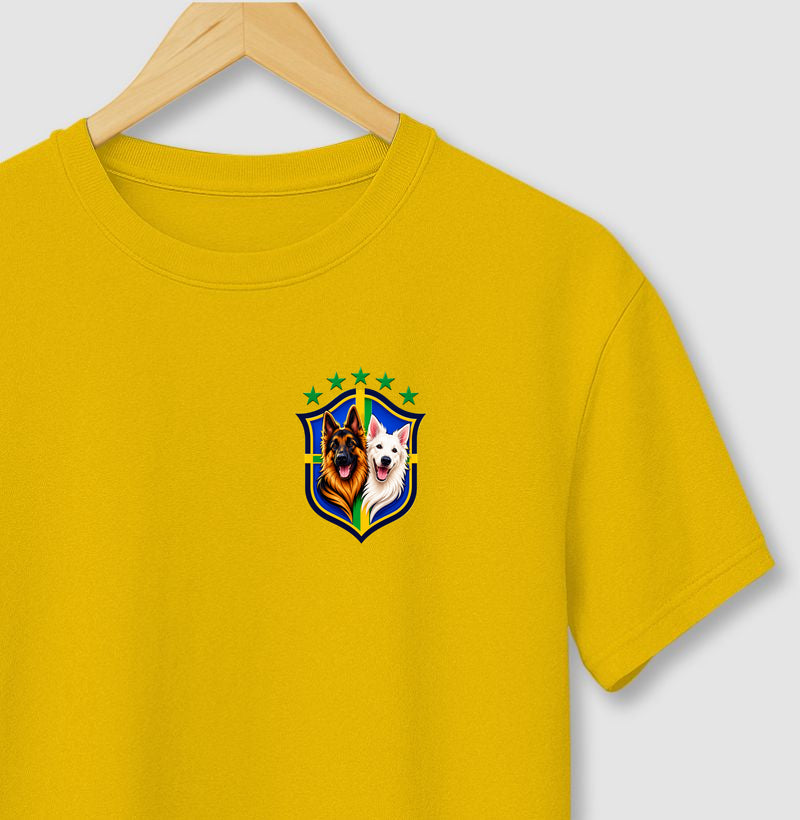 Camiseta personalizada amarela com escudo do seu pet PattaMansa