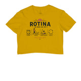 Camiseta cropped Rotina Mãe de Pet amarela da PattaMansa para tutoras de cachorro