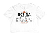 Camiseta cropped Rotina Mãe de Pet branca da PattaMansa para tutoras de cachorro