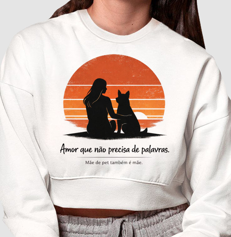 Moletom cropped branco Mãe de Pet PattaMansa